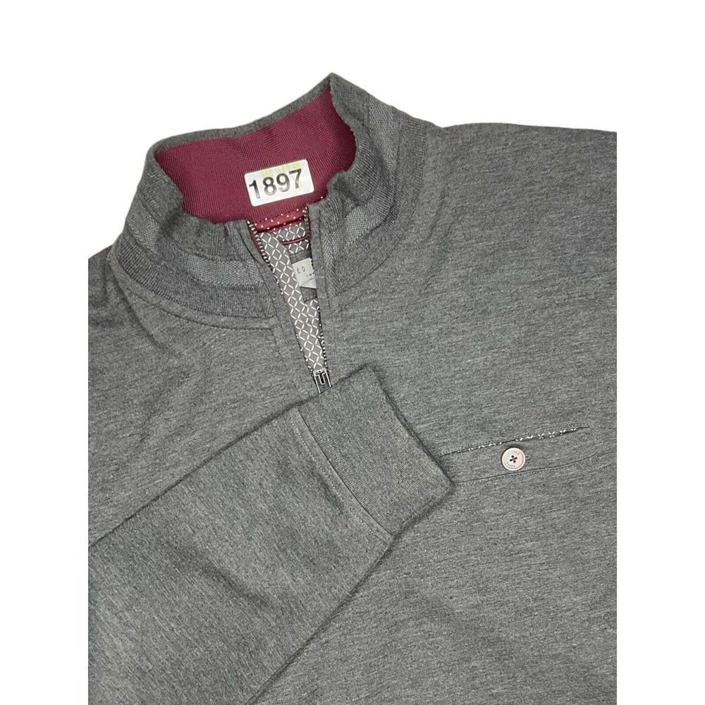 Ted Baker Half Zip Funnel Neck Sz 5 Gray Pullover Sweater XL
